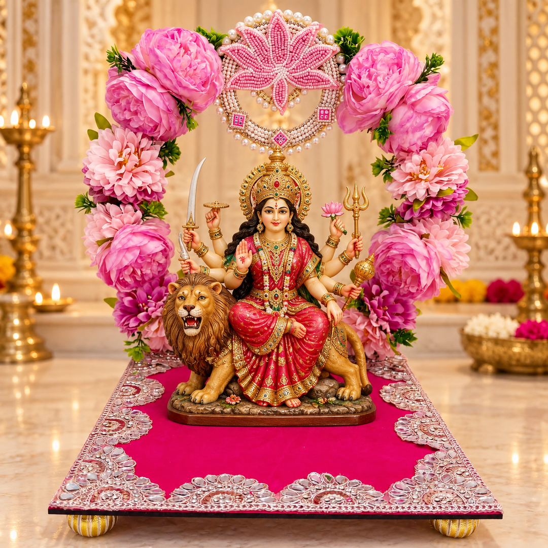 Decorative Pink Floral Singhasan for home mandir | Diwali Dussehara