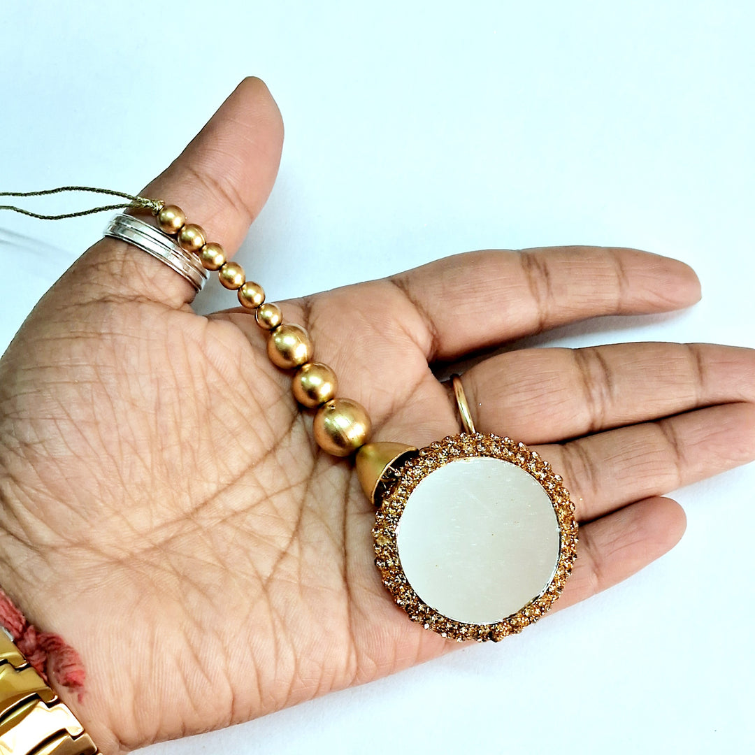 Golden Color Work With Mirror Ethnic Style Latkan Hanging Set Of 2