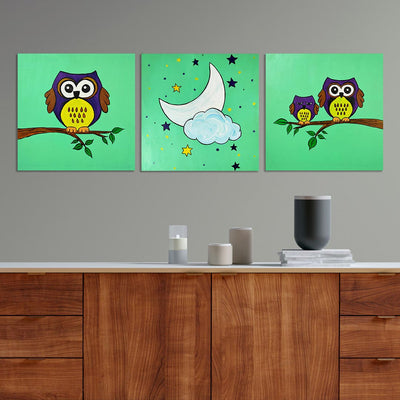 Owl With Cloud Nursery Art | Owl With Cloud Nursery Art Wall Plaque Set Of 3 | Set of 3 | Adikala Craft Store | Adikala | Art Craft | Craft | Paintings | Wall Decoration |  Decoration 