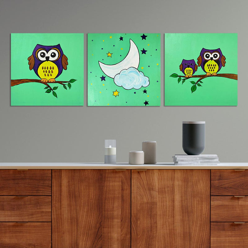 Owl With Cloud Nursery Art | Owl With Cloud Nursery Art Wall Plaque Set Of 3 | Set of 3 | Adikala Craft Store | Adikala | Art Craft | Craft | Paintings | Wall Decoration |  Decoration 