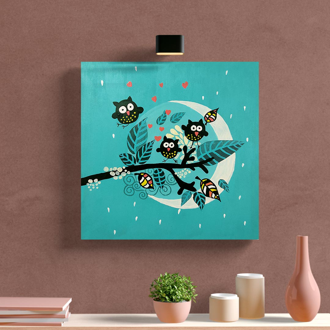 Owl Family On Tree Nursery Art Wall Plaque | Owl Familly On Tree | Wall Plaque | Adikala | Craft Store | Craft | Art Craft | Decoration | Home Essential 