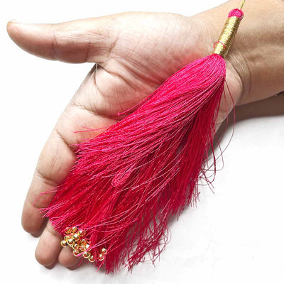  Rani Pink Color Golden Beads Hanging/Tassels Pack Of 6