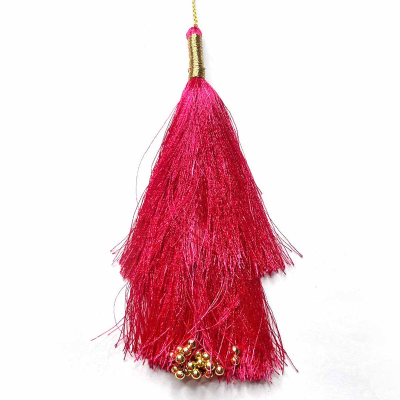 Rani Pink Color Golden Beads Hanging/Tassels Pack Of 6