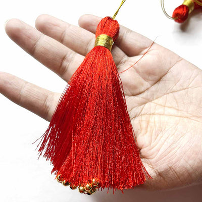 Red Color Golden Beads Hanging/Tassels Pack Of 6 
