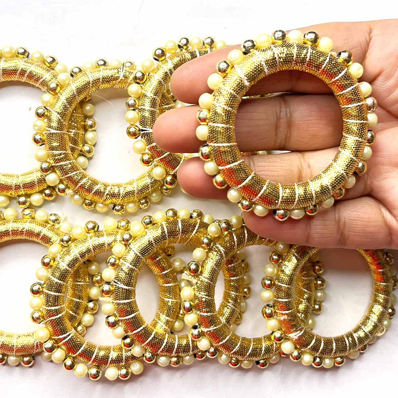 2 Inches Golden Color Gota & Beads Ring Set Of 6 | Beads Ring | Traditional Art | Dress Making | DIY | Jawellry Making Material | rajasthani gota