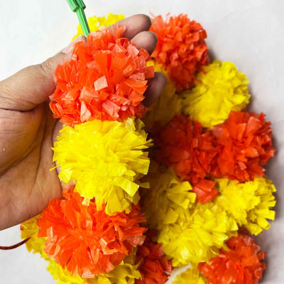 Yellow & Orange Color Artificial Marigold Mala Set Of 2 | marigold mala | yellow & orange flower | artificial marigold mala | adikala craft store | art craft