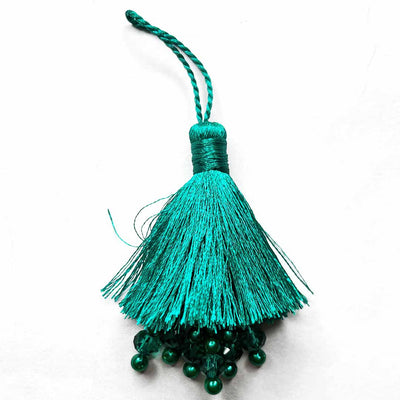 Teal Green Color Thread Tassels With Beads Set Of 2 | tassels | hanging tassels | thread tassels | resham beads