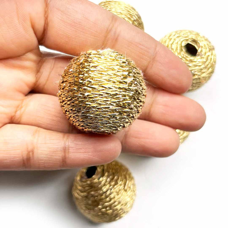 Big Size Golden Zari Round Beads Pack Of 20 