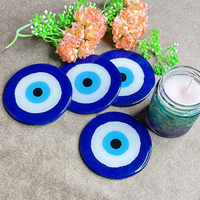 Evil Eye Coaster Set of 2 | Evil Eye | Coaster Set |  Tray | Tea Coaster | Adikala Craft Store | Art Craft | Craft | Decoration | Home Deacor | Resin Art | Resin 