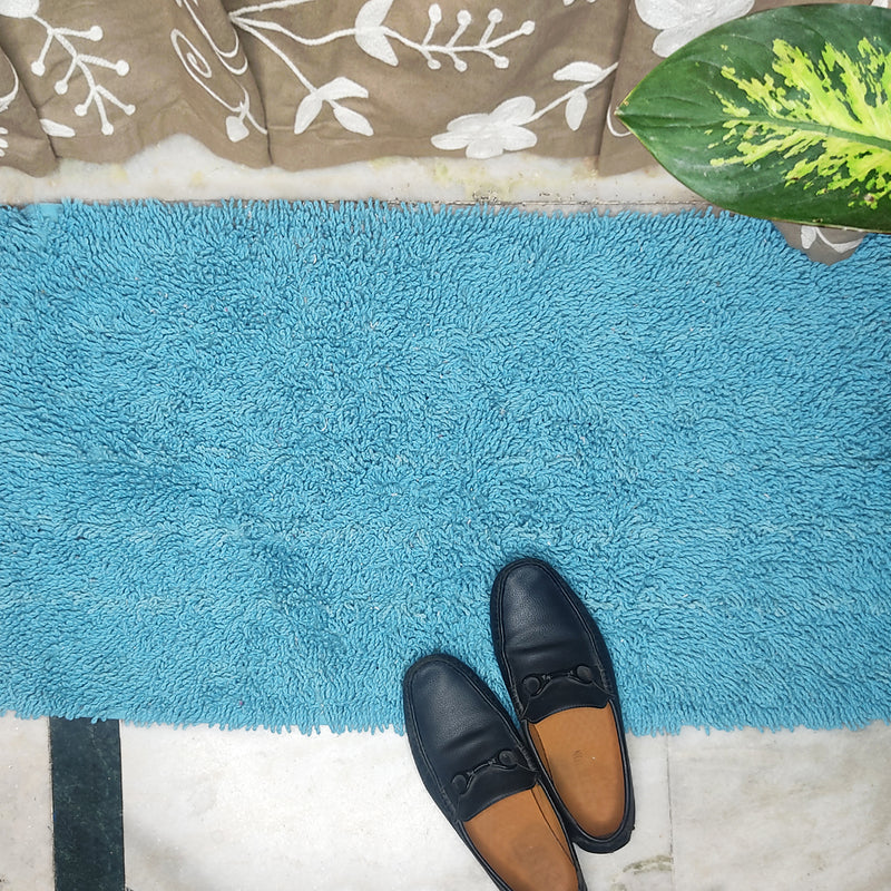 Sky Blue Rectangle Twisted soft cord floor mat