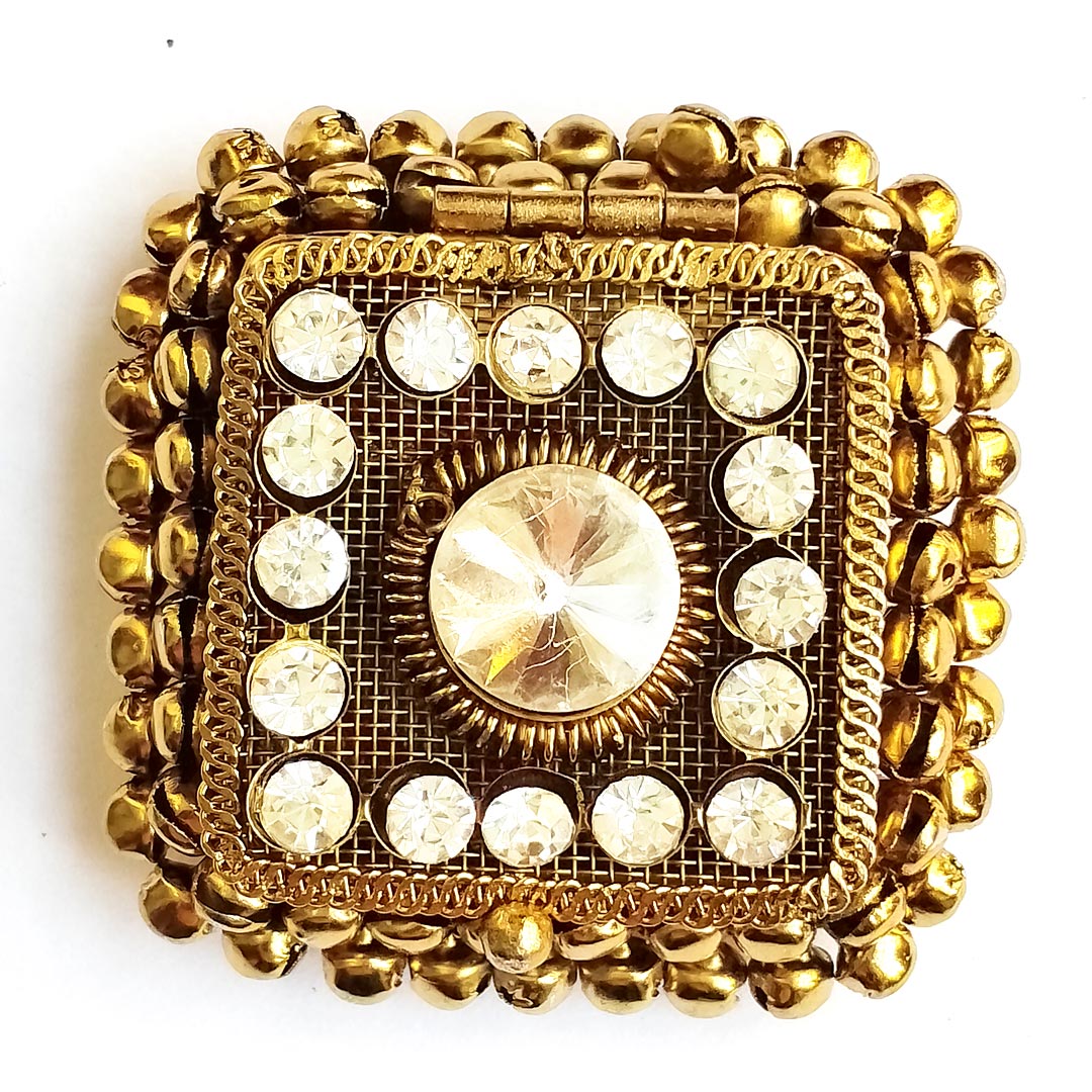 Square Shape Antique Gold Finish Handcrafted Coin Box With Stonework ...