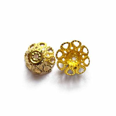 Cylindrical Flower Golden Beads Cap Set Of 20