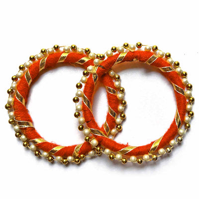 Orange Color Gota & Beads Ring Set Of 10