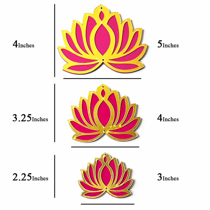Golden Acrylic Lotus | Rani Pink Velvet | lotus flower | 3 Different Sizes Rani Pink Velvet & Golden Acrylic Lotus Set of 18