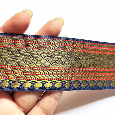 Blue & Golden Zari Color Weaving Border- ( 5mtr )  | Blue & Golden Zari | Adikala Craft Store | Art Craft | Decoration | Laces Collection | Border Collection | Craft Making