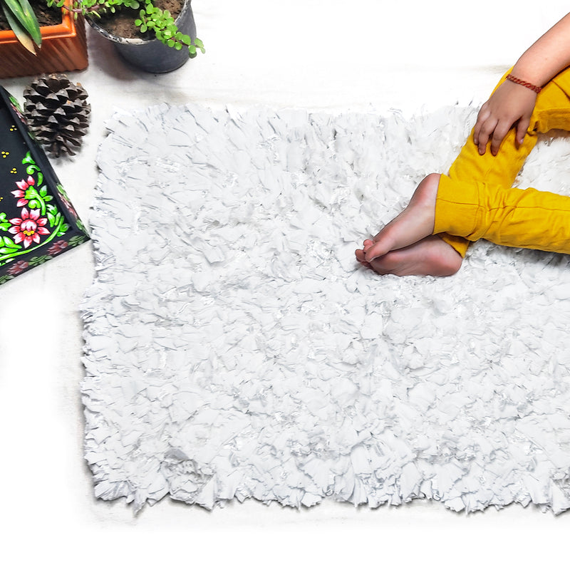 White Handcrafted Braided Style Rug