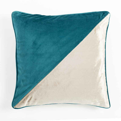 Teal Blue & Off White Half Triangle Design Velvet Cushion Cover | Teal Blue  | Off White | Half Triangle Design | Art Craft | Craft Store Online | Adikala Craft Store 