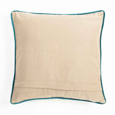 Teal Blue & Off White Half Triangle Design Velvet Cushion Cover | Teal Blue | Off White | Half Triangle Design | Art Craft | Craft Store Online | Adikala Craft Store