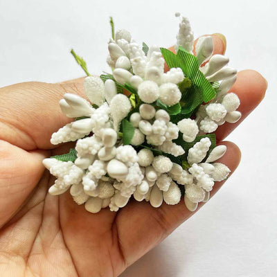 White Artificial Pollen Flower Set Of 4 Bunch | Artificial Pollen | pollen Flower | Pollen Bunch | Adikala craft Store | Art Craft 