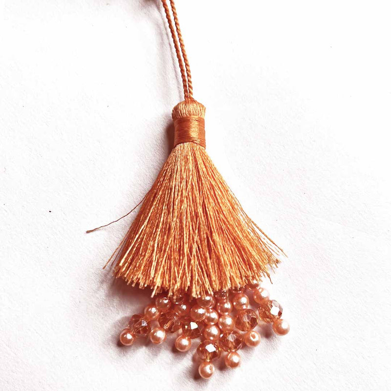 Peach Color Thread Tassels With Beads Set Of 2 | Tassels | Toran | Tassels Thread | Silk Thread 