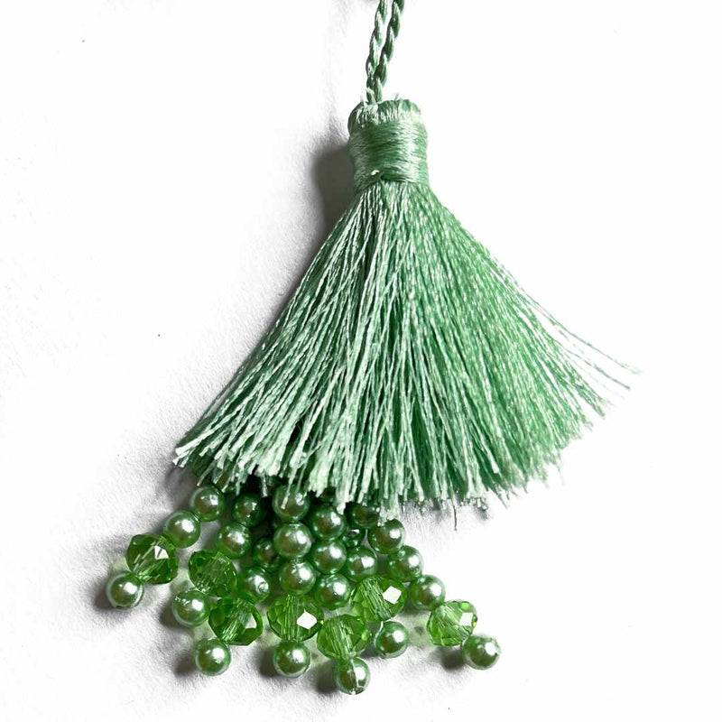 Pista Green Color Thread Tassels With Beads Set Of 2 | thread tassels | Pista green