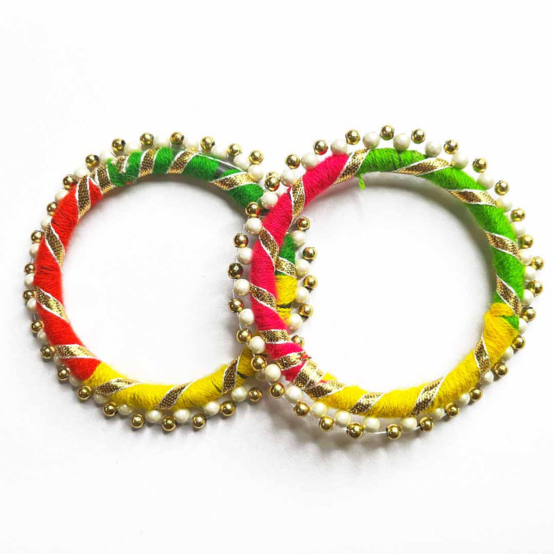 Multicolored Gota & Beads Ring Set Of 10
