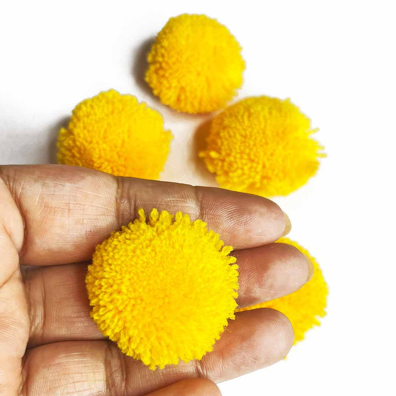 Yellow Color Big Size Pom Pom Pack Of 25 | Yellow Pom Pom | Big Size Pom Pom | Pack of 25 | Adikala Craft Store | Art Craft | Pompom Collection