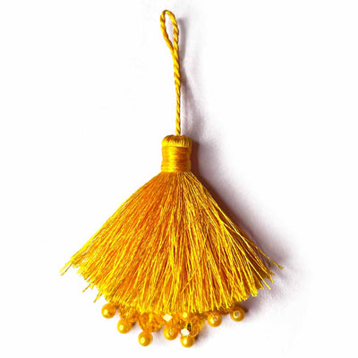 Mango Yellow Color Thread Tassels With Beads Set Of 2 | Thread Tassels | Tassels | Mango Yellow Colour Treads