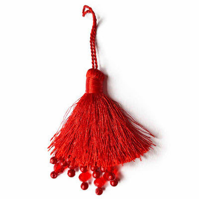 Red Color Thread Tassels With Beads Set Of 2 | Tassels | Thread Tassels 