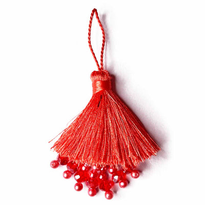 Carrot Red Color Thread Tassels | Thread Tassels With Beads Set Of 2 | Tassels | Toran | Silk Thread