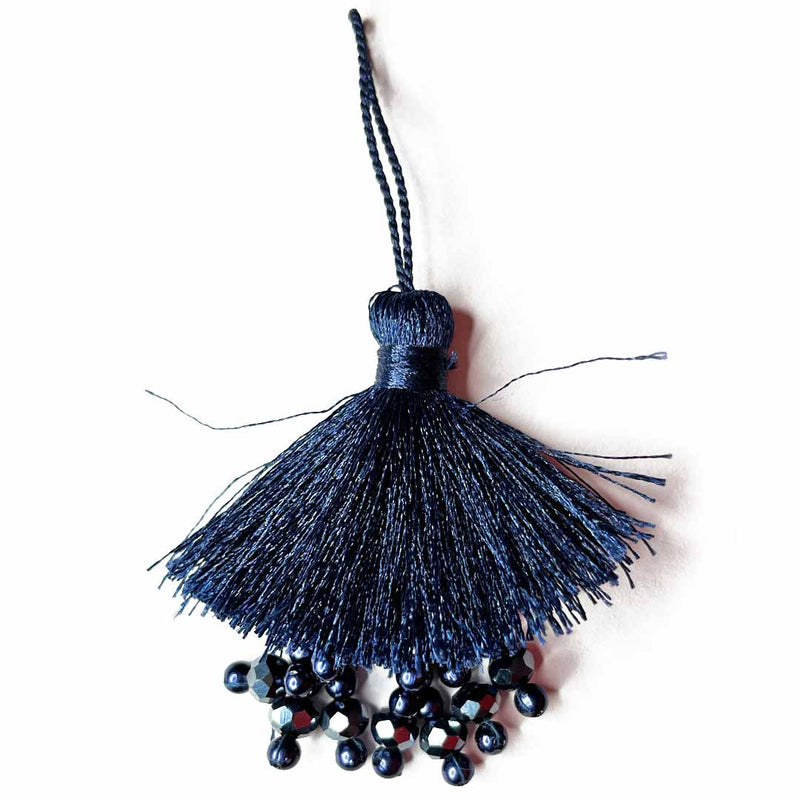Dark Blue Color Thread Tassels With Beads Set Of 2 | Tassels | Toran | Thread Tassels | silk