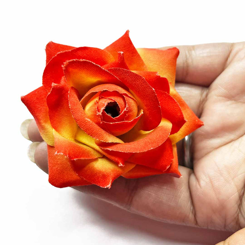 Shaded Artificial Rose Flower | Orange Color Shaded Artificial Rose Flower Set Of 2 | Adikala Craft Store | Art Craft  | Decoration | Festivals | Adikala | Shadi Decoration   | Wedding Decoration  | wooden Color Flower | Artificial Flower