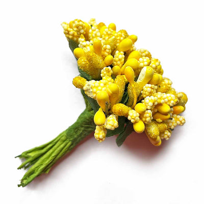 Yellow Pink Artificial Pollen Flower Set Of 4 Bunch | Adikala | Pollen | Artificial Pollen Flower | Yellow pink