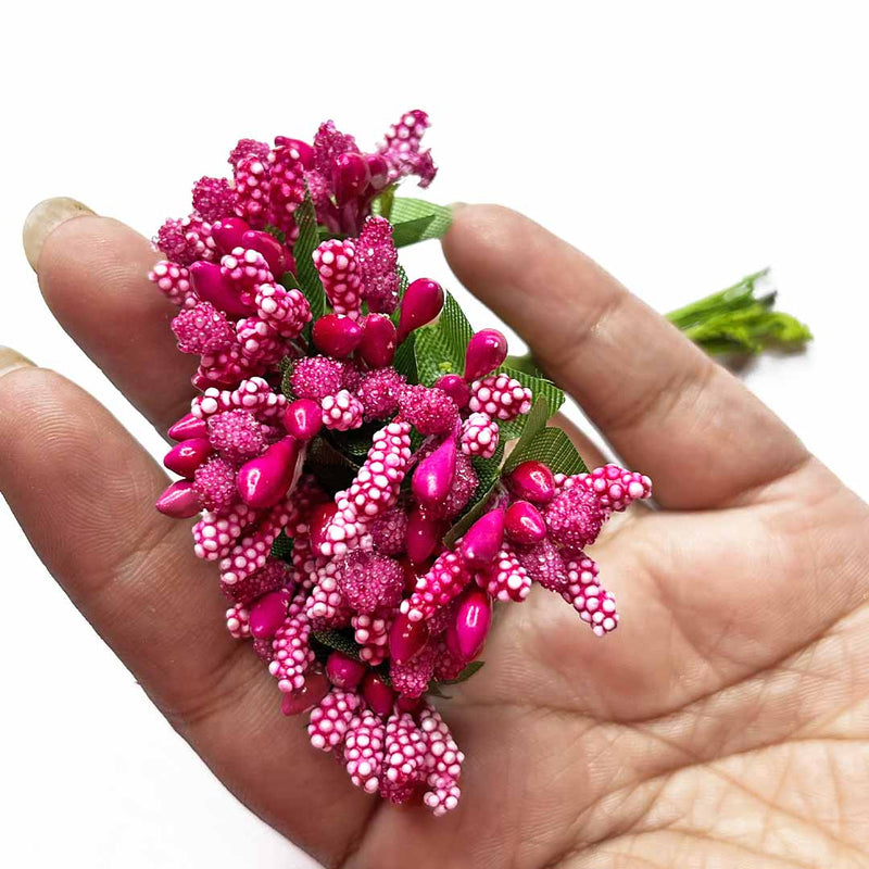 Rani Pink Artificial Pollen Flower Set Of 4 Bunch | Artificial Pollen Flower | Pollen | rani Pink Color | Adikala |  Art Craft | collection