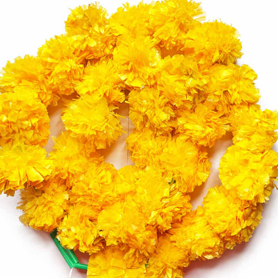 Yellow Color Artificial Marigold Mala Set Of 2 | Artificial Marigold | Marigold Mala | Yellow Color | Adikala Craft Store | Art Craft