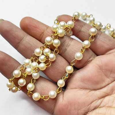 White Color Pearl Beads Chain For Jewelry Making (5 Meter)