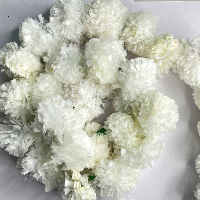 White Color Artificial Marigold Mala Set Of 2 | Marigold Flower | Adikala Craft Store | Art Craft