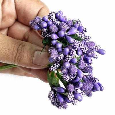 Purple Artificial Pollen Flower Set Of 4 Bunch | Purple Pollen Flower | Artificial Pllen Flower | Adikala | Pollen Flower 