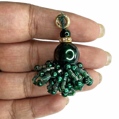 Dark Green Color Big Size Bead | Katdana Ruffled Tassels Set Of 2 | Tassels | Katdana