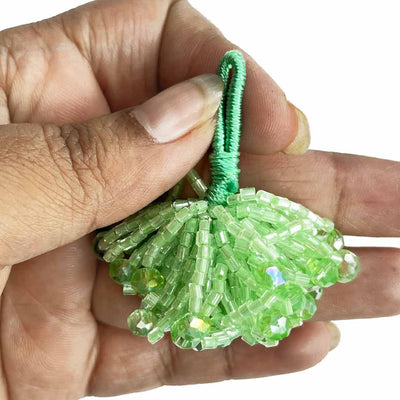 Green Color Crystal Beads & Katdana Ruffled Tassels Set Of 2 | Katdana | green color crystal beads | tassels