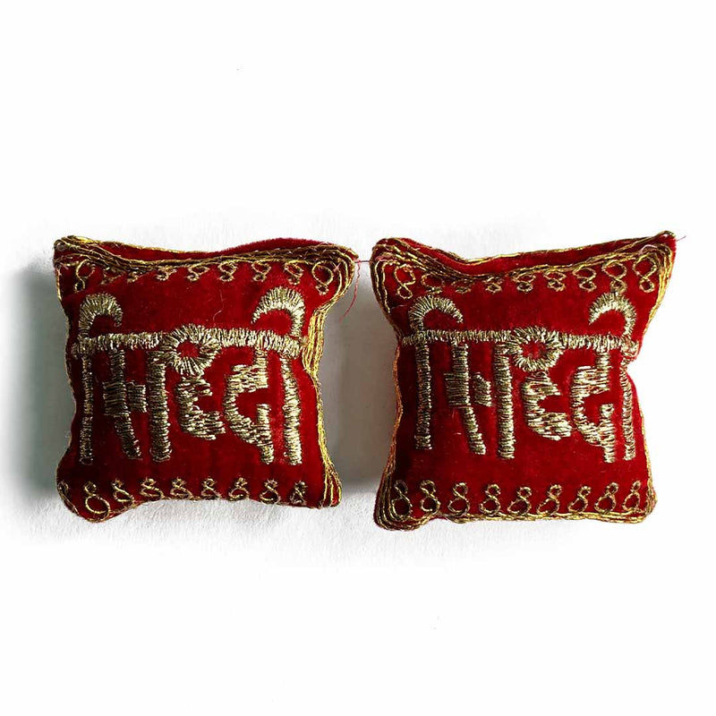 Velvet Red Color Riddhi Siddhi Pair Cushions