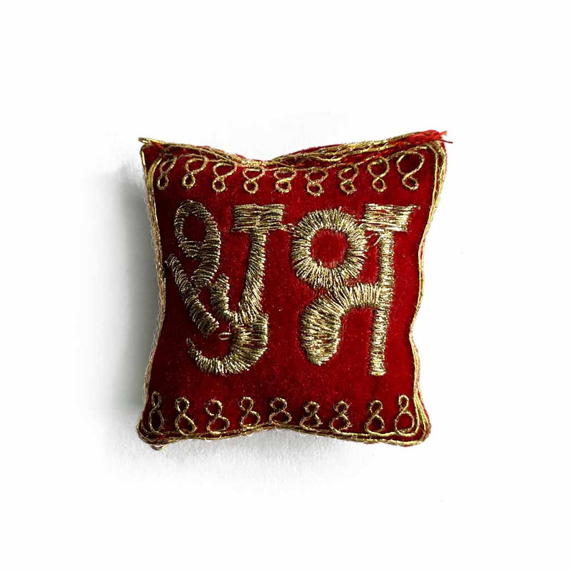 Velvet Red Color Shubh Labh Pair Cushions
