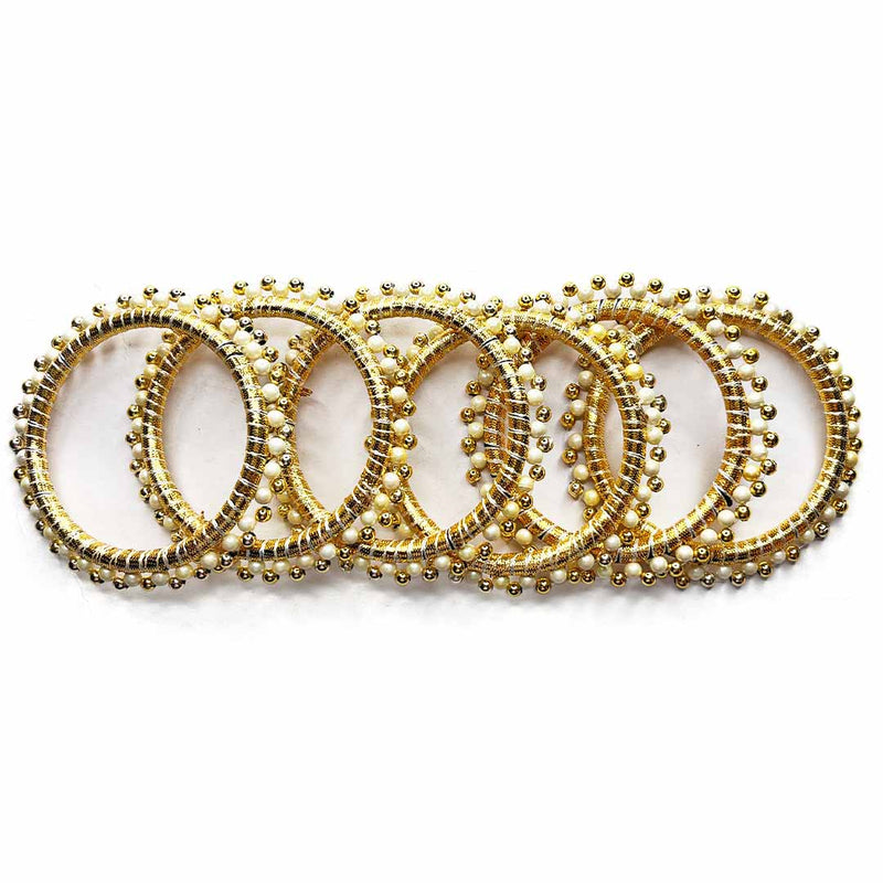 3 Inches Golden Color Gota & Beads Ring Set Of 6 | Wedding Decoration | Traditional Art | Dress Making | DIY | Jawellry Making Material