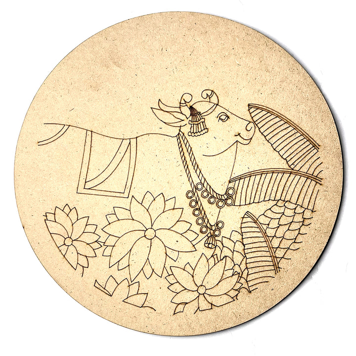Cow With Leaf Motives Engraved Design Wall Plate Base With Frame | Cow With Leaf Motives Engraved Design | Cow | Wall Plate With Frame | Design | Decoration | Indian Art | Wall Art | Engraved Design | Cutouts | Art | Art Craft | Adikala Craft Store