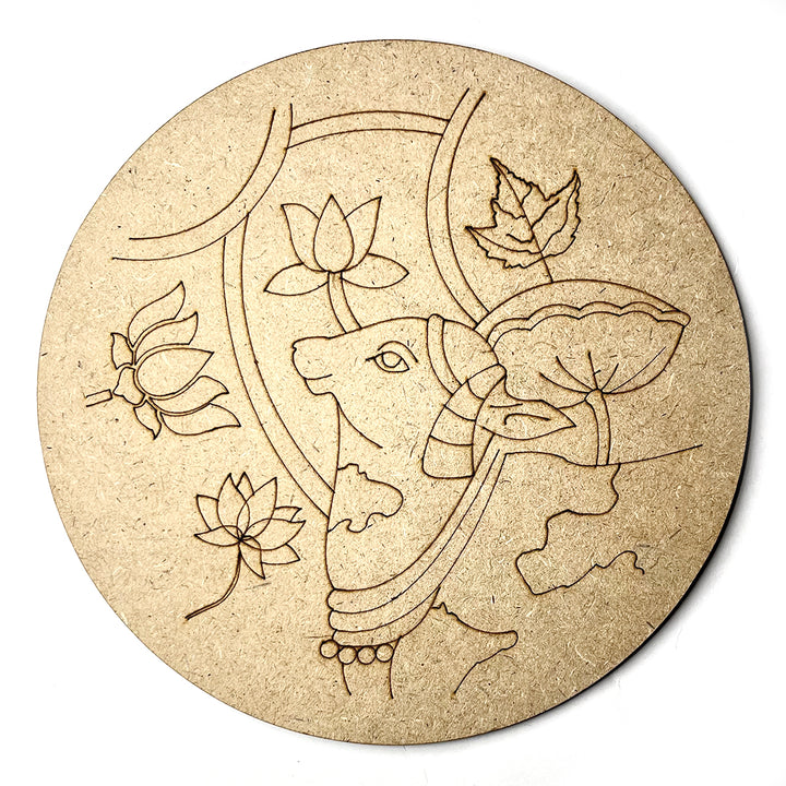 Cow With Lotus Engraved Design Wall Plate Base With Frame | Cow | Lotus Engraved Design | Cow Engraved Design | Frame | Design Decoration | Indian Art | Wall Art | Engraved Design | Cutouts | Art | Art Craft | Adikala Craft Store