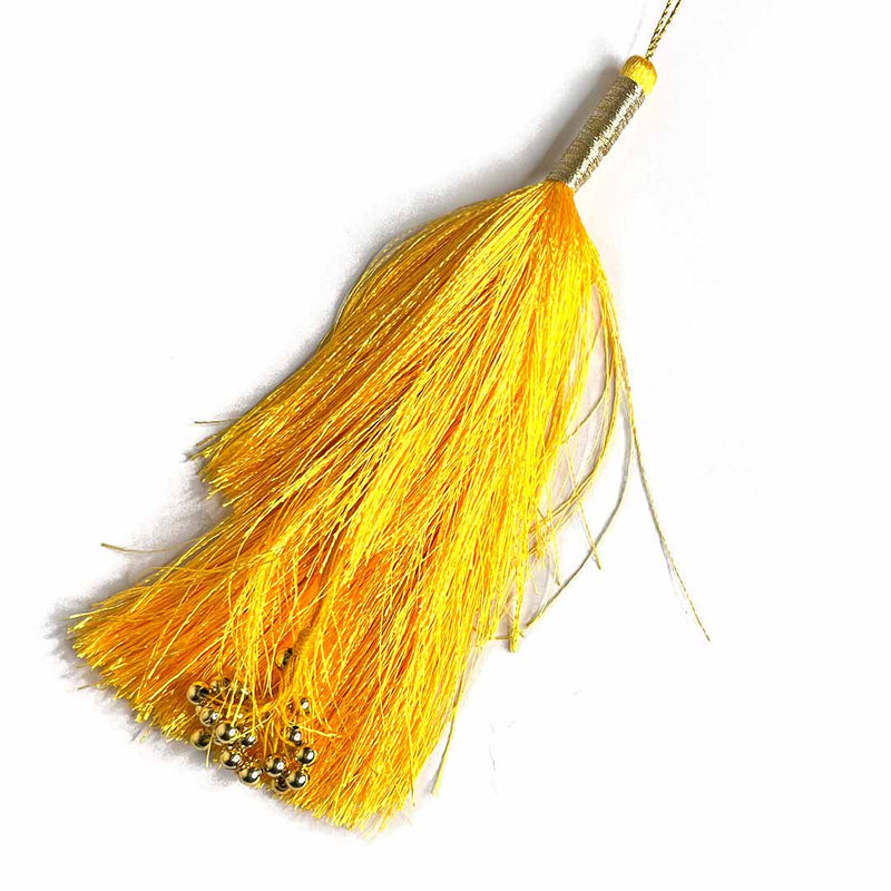 Big Size Yellow Color & Golden Beads Hanging/Tassels Pack Of 6 | Tassels | Latkan | Hanging Tassels | Art Craft | Katdana Tassels | Adikala Craft Store