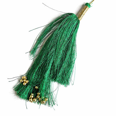 Big Size Green Color & Golden Beads Hanging/Tassels Pack Of 6 | Big Size Green Color Tassels | Golden Beads Hanging Tassels | Tassels Pack of 6 | Art Craft | Adikala Craft Store | Tassels | Latkan
