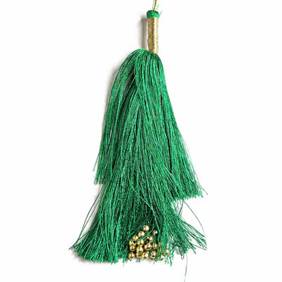 Big Size Green Color & Golden Beads Hanging/Tassels Pack Of 6 | Big Size Green Color Tassels | Golden Beads Hanging Tassels | Tassels Pack of 6 | Art Craft | Adikala Craft Store | Tassels | Latkan