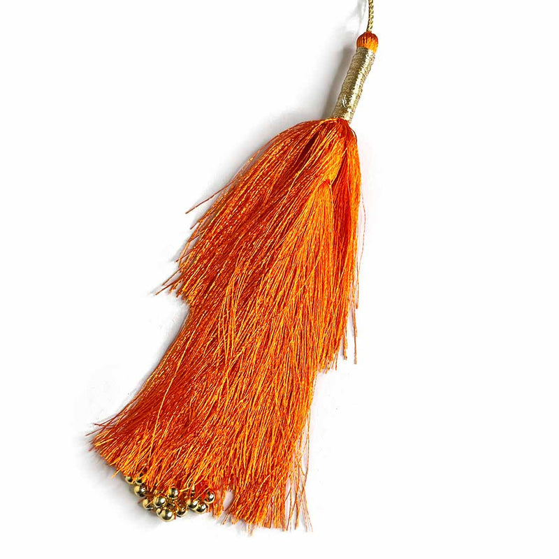 Big Size Orange Color & Golden Beads Hanging/Tassels Pack Of 6 | Tassels | Hanging Katdana | Latkan | Art Craft | Adikala Craft Store