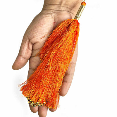 Big Size Orange Color & Golden Beads Hanging/Tassels Pack Of 6 | Tassels | Hanging Katdana | Latkan | Art Craft | Adikala Craft Store 